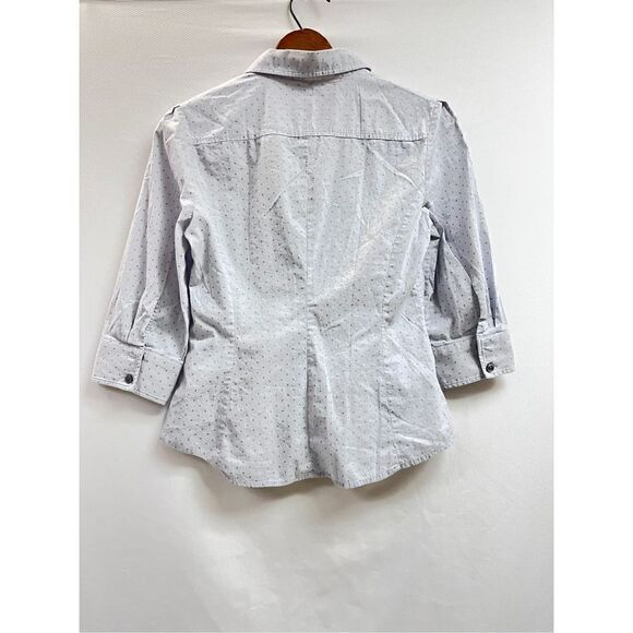 Express Design Studio Womens 3/4 Sleeve Collared Button up Shirt Blue Sz S - Picture 6 of 11